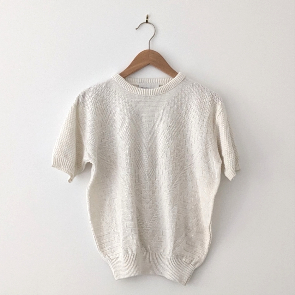 Vintage 1980s Shirt Sleeve Cotton Textured Knit Top